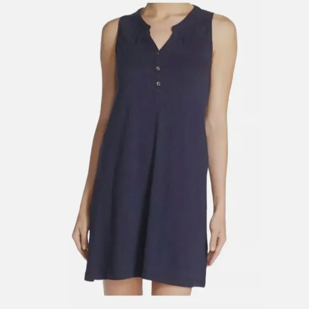 Lilly Pulitzer | Navy Blue Sleeveless Dress with Open Neck Buttons | Great Condi - Picture 1 of 5